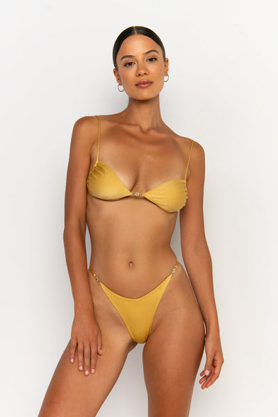 Sommer Swim - The CINDY Top our classic bandeau with eye catching vintage  gold shell embellishment was designed with practicality and comfort in  mind. With a self-tie back for adjustability, the Cindy
